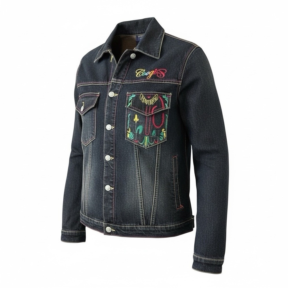 Vintage Coogi Australia Black Retro 90's Jean Jacket Embroidered Logo Size 11